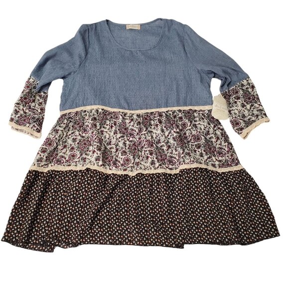 Altard State Womens Tunic Dress L Tiered Block Boho Patchwork Print Mix $60 New - Picture 14 of 16